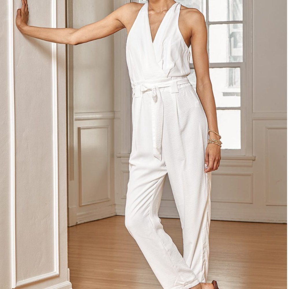 Sleeveless Jumpsuit LULUS In the City White Surplice